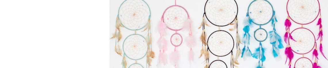 Wholesale dreamcatchers in a variety of sizes, colours and styles. Includes beaded, chakra, keyring and traditional feather designs. Ideal for spiritual, bohemian and gift shops. No minimum order and worldwide shipping.