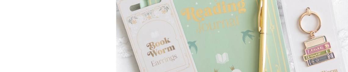 Pastel-coloured Book Club gift range for book lovers, featuring reading journals, mugs shaped like books, floral book storage boxes, bookmarks, candles, keyrings, socks, and book-shaped vases. Designed with gold foil accents and nostalgic fairytale themes, ideal for bookshops, gift retailers, and home decor stockists seeking literary-inspired wholesale gifts.