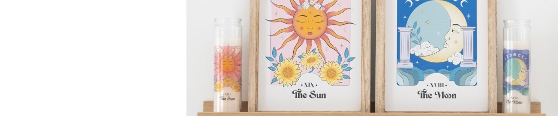 Bright and fun sun and moon tarot-themed home decor and gifts from the Celestial Dreams collection. Designed to appeal to trendy teens and young adults with colourful celestial patterns and astrology-inspired designs. Ideal for spiritual shops, lifestyle retailers and teen gift ranges. No minimum order, ships worldwide.