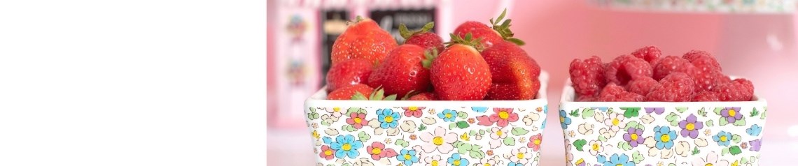 The Floral Edit wholesale gift collection featuring ditsy floral prints, pink flower shop designs, mugs, teapots, oil burners, candles, coasters, keyrings, gift bags and spring home decor.