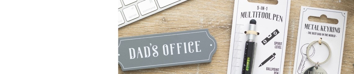 Fathers Day and mens gifts including mugs, plaques, multitool pens and coasters. Stylish, practical items for man cave or home office decor.
