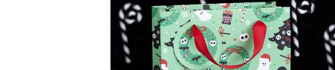 Alternative Christmas product range with spooky festive designs including gothic ghosts, creepy candy canes, and ginger-dead men. Perfect for retailers seeking quirky holiday gifts, Halloween-inspired Christmas décor, and unique seasonal merchandise.