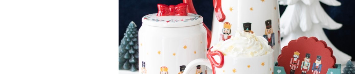 Nutcracker Christmas collection featuring festive homeware and decor with classic toy soldier designs. Includes bold red and blue colour themes, ideal for retailers seeking traditional holiday gifts, seasonal kitchenware and nostalgic Christmas merchandise with timeless appeal.