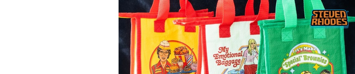 Steven Rhodes giftware range featuring retro designs and dark humour across mugs, candles, keyrings, stash tins, coasters, air fresheners, and more. Designed for alternative gift shops, pop culture outlets and lifestyle stores targeting fans of vintage horror, sarcasm and cult classics.