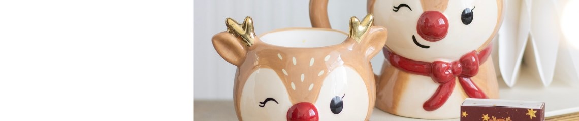 Ruby the Reindeer wholesale Christmas gifts with cute red nose, cheeky wink and cosy festive style for shops and seasonal displays. No minimum order and worldwide shipping.