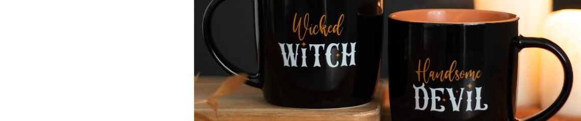 Fun witch-themed gifts and decor in black and orange. Perfect for modern witches and Halloween lovers. Whimsical pieces with wide gift appeal.