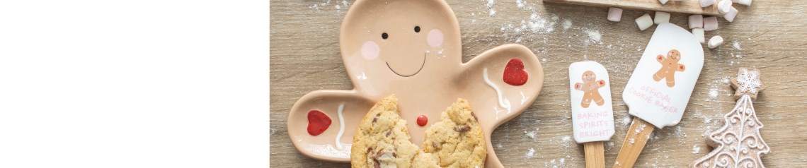 Wholesale gingerbread themed Christmas gifts and decor. Sweet festive designs including mugs and hanging ornaments.