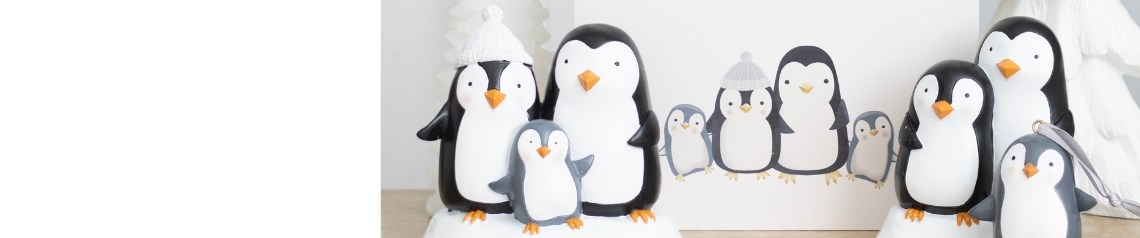 Wholesale penguin Christmas decorations and gifts. Cute designs for festive and winter retail collections.