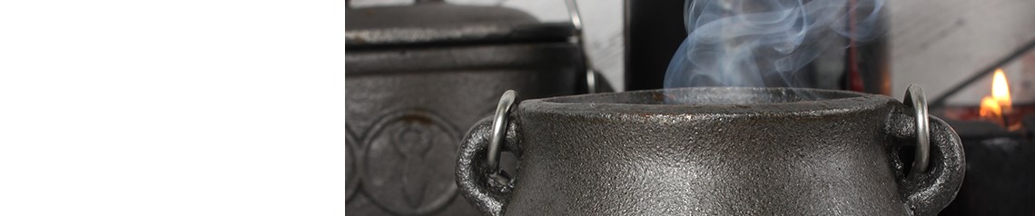Wholesale cast iron cauldrons with pentagram and triple moon designs. Popular for witchcraft, Wiccan rituals and altar use. Available in multiple sizes. No minimum order and worldwide shipping.