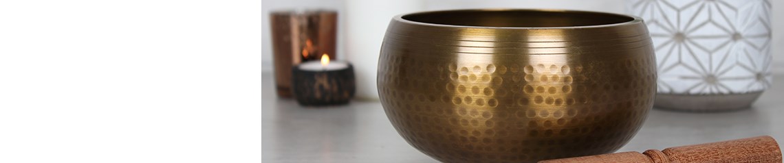 Ethically sourced wholesale Tibetan singing bowls made from quality brass. Used for meditation, sound healing and relaxation. Ideal for spiritual shops and wellbeing retailers. No minimum order and worldwide shipping.