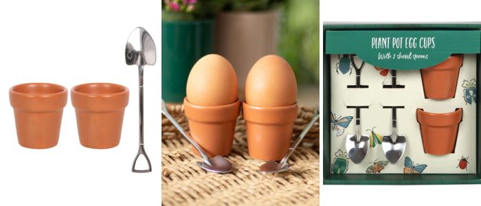 Plant Pot Egg Cups with Shovel Spoons