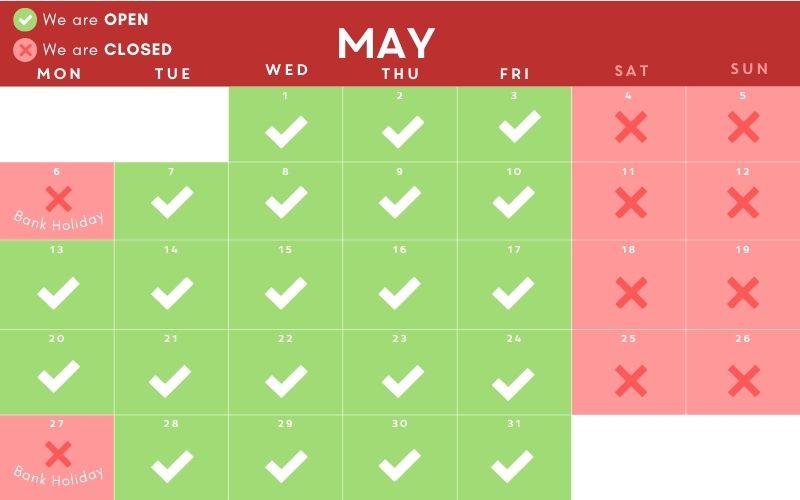 May Bank Holiday Closure Dates