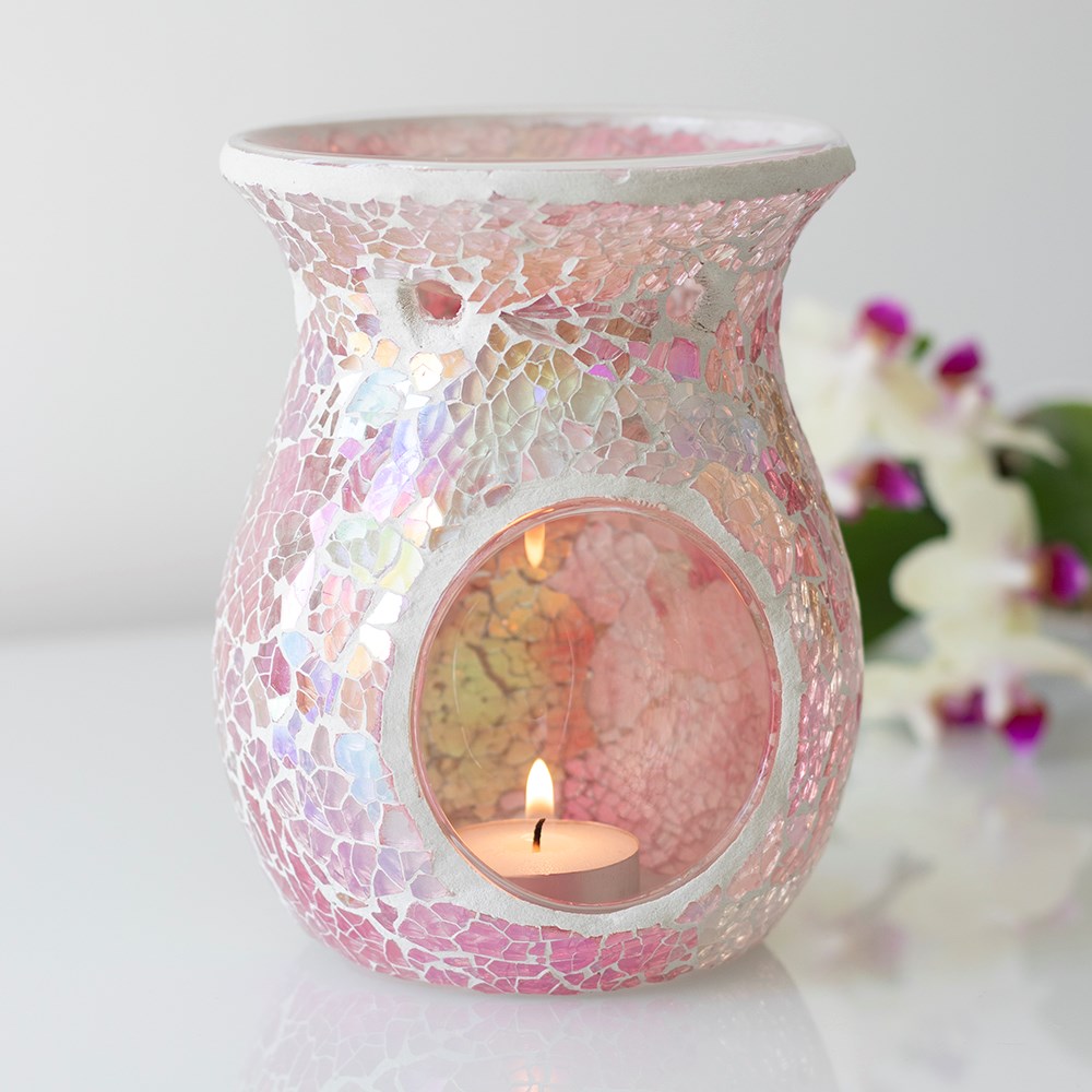 Large Pink Iridescent Crackle Oil Burner Large Pink Iridescent Crackle Oil Burner