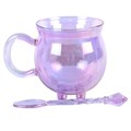 Purple Double Walled Glass Cauldron Mug with Spoon