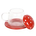 Red Glass Mushroom Mug and Saucer