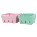 Set med 2 rosa och gröna keramiska bärkorgar med prickmönster