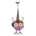 Purple Metal Owl Ornament with Witch Hat