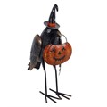 Metal Glitter Raven Ornament with Pumpkin