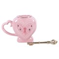 Tazza con medaglione a forma di cuore e bastoncino per mescolare a forma di chiave