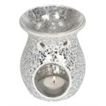 Large Silver Crackle Glass Oil Burner & Wax Warmer