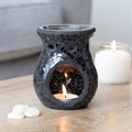 Pequeño quemador de aceite y calentador de cera de cristal craquelado negro