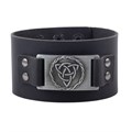 Black Celtic Triquetra Knot Leather Cuff Bracelet
