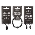 Set of 18 Black Obsidian Skull Jewellery Pieces on Display