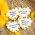 Set of 24 Sunflower Heart Sentiment Signs on Display