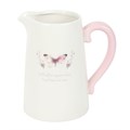 White Butterfly Print Ceramic Flower Jug