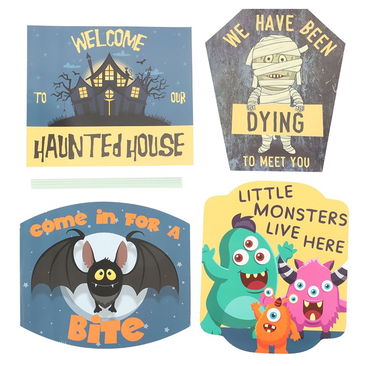 Set of 4 Garden Halloween Signs