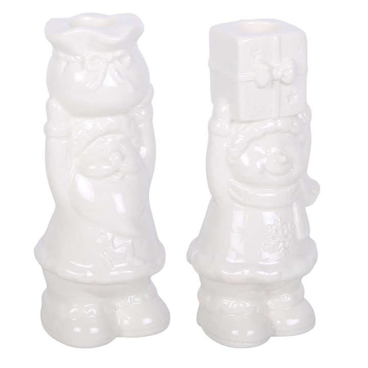 Suporte para velas cónicas com boneco de neve e Pai Natal