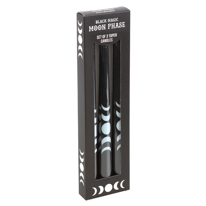 Set of 3 Black Magic Moon Phase Taper Candles 