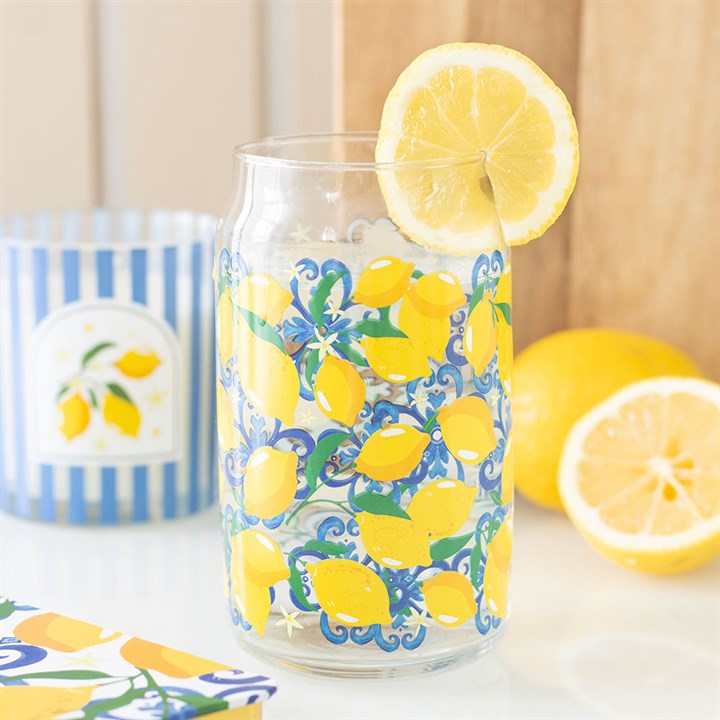 Lemon Print Can Glass