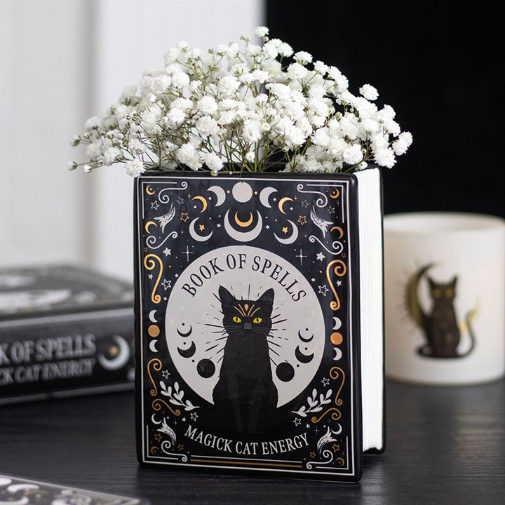 Vase en forme de livre « Black Cat Magick »
