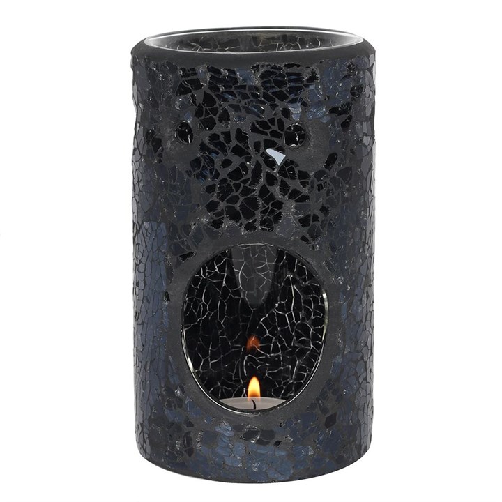 Black Crackle Pillar Oil Burner & Wax Warmer