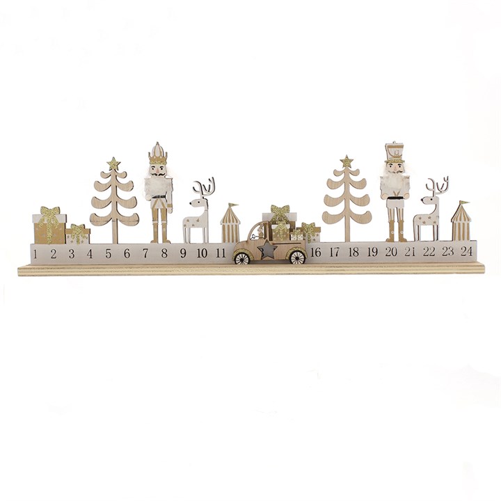 45cm Gold Wooden Advent Calendar with Nutcracker