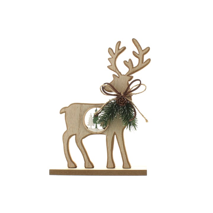 21cm Wooden Reindeer Standing Ornament