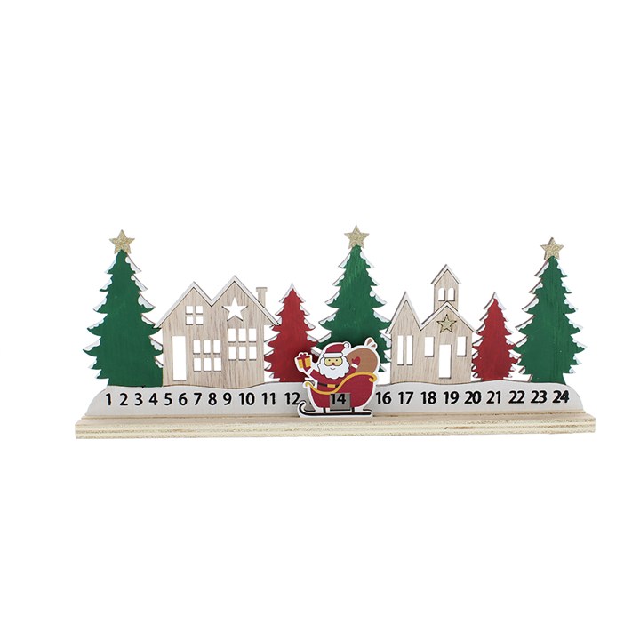 30 cm großer rot-grüner Adventskalender aus Holz mit Weihnachtsmann