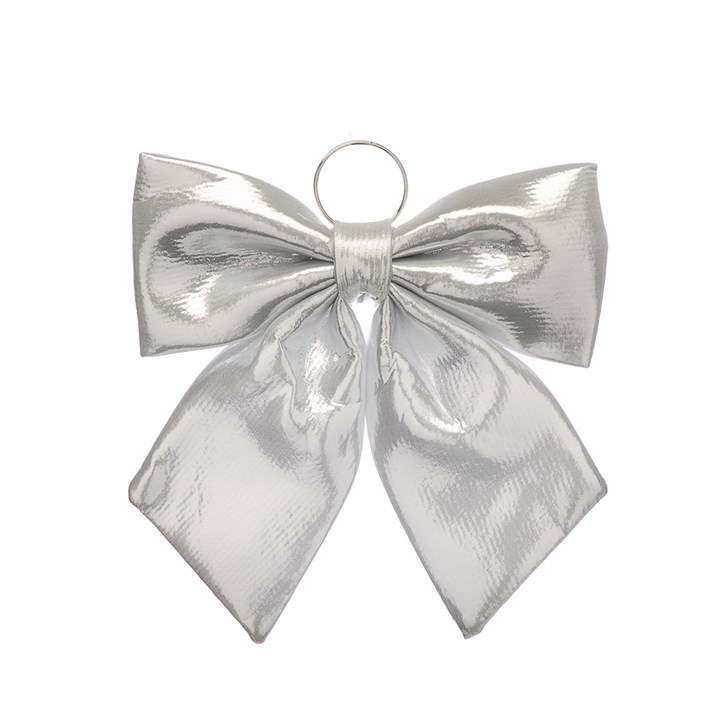 34cm Silver Metallic Fabric Bow