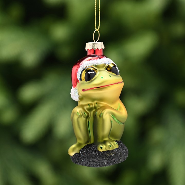 Christmas Frog Glass Hanging Decoration