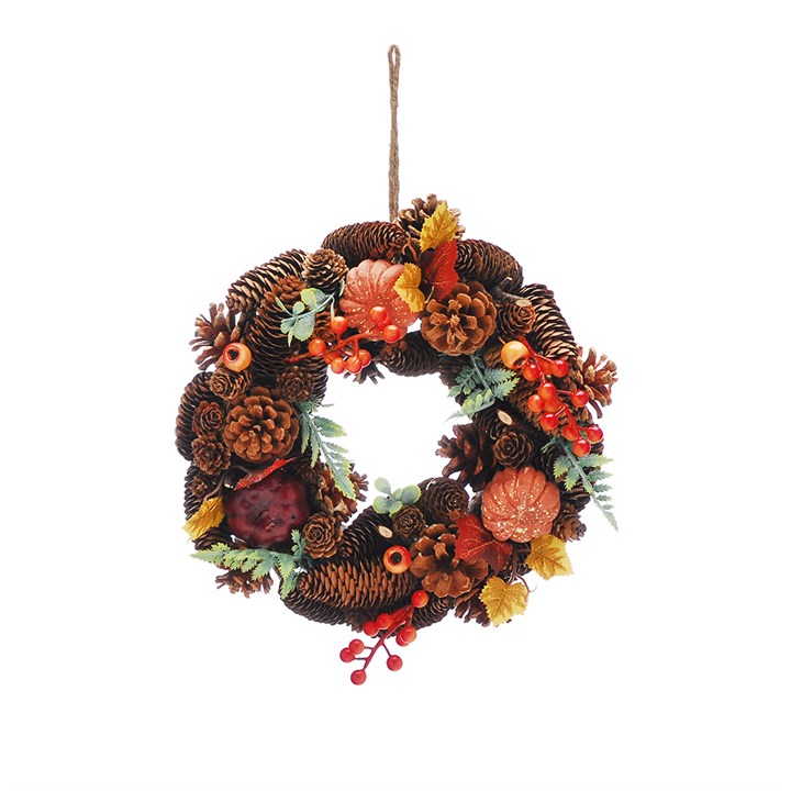 30 cm großer Herbstkranz aus Kürbisblättern