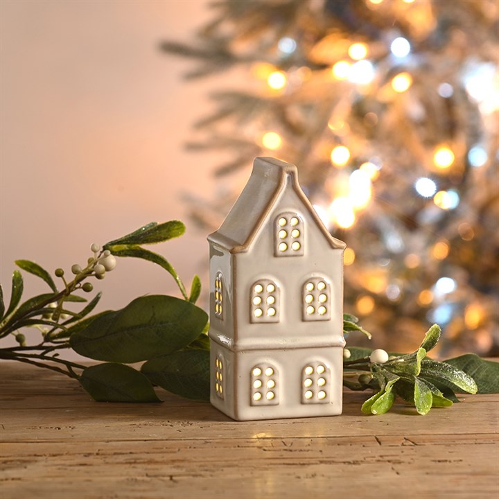 14cm Tall White Porcelain House Light-Up Decoration