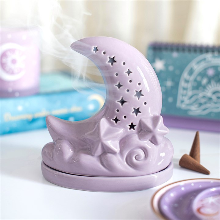 Purple Pastel Skies Moon Incense Cone Holder