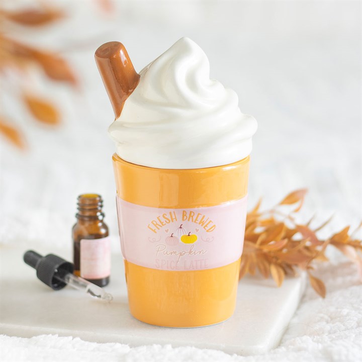 Quemador de aceite y calentador de cera con aroma a café con leche y especias de calabaza