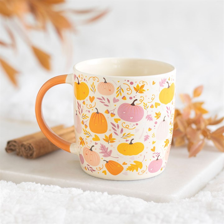 Caneca com estampado de abóbora em rosa e laranja