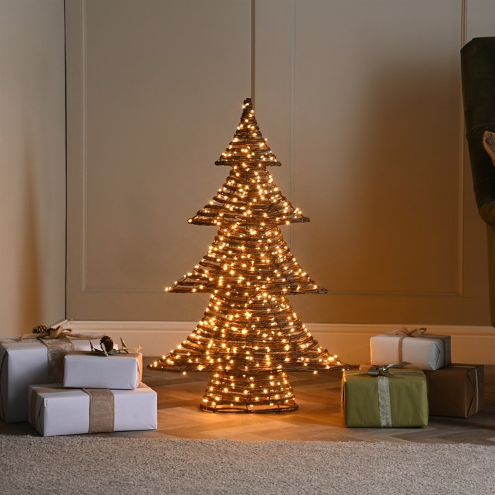 80cm Antique Gold LED Faux Rattan Tree