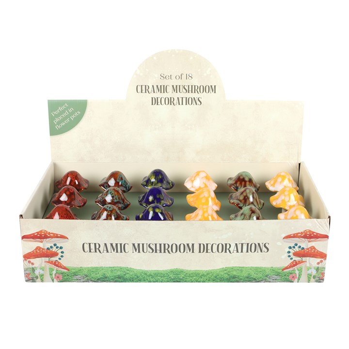 Set of 18 Mushroom Plant Decorations in Display