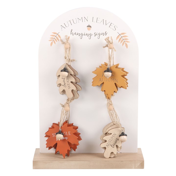 Set of 24 Autumn Leaf Hanging Signs on Display