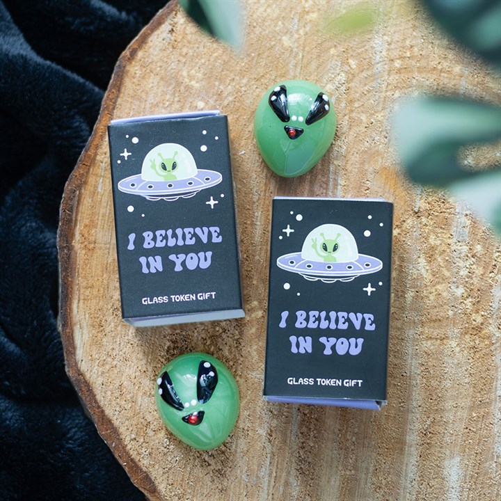 Zestaw 24 szklanych figurek kosmitów w opakowaniu ekspozycyjnym