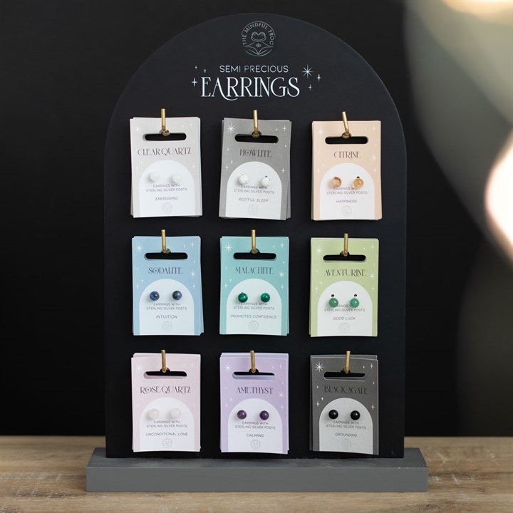 Set of 36 Semi Precious Crystal Earrings on Display